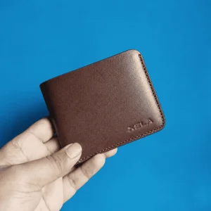 Elegant brown color pure leather bi-fold wallet